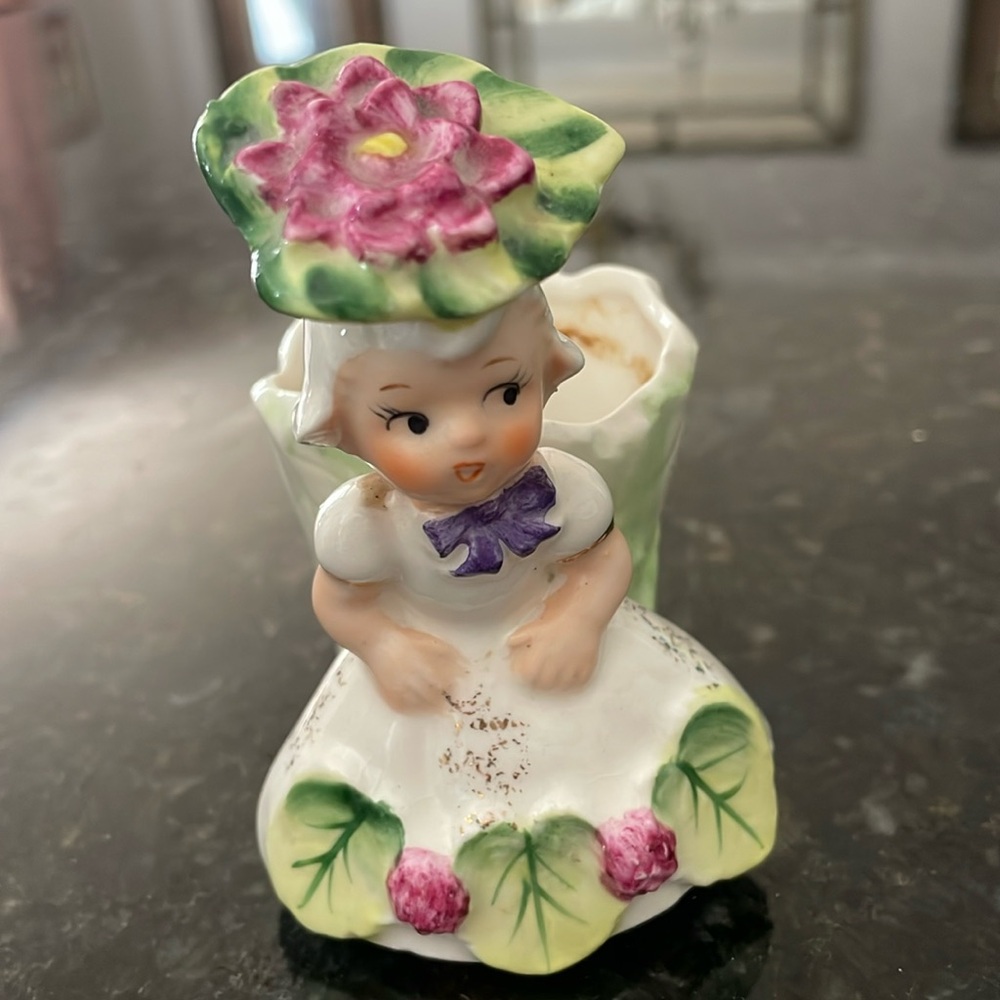 Vtg 50’s Napco September Flower Girl Magnetic Bobby Pin Holder